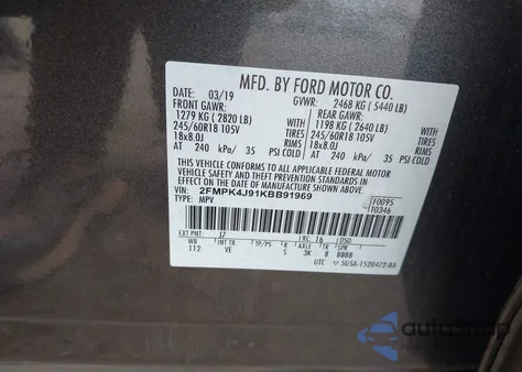 2019 Ford Edge Sel z USA, uszkodzony, nr VIN 2FMPK4J91KBB91969